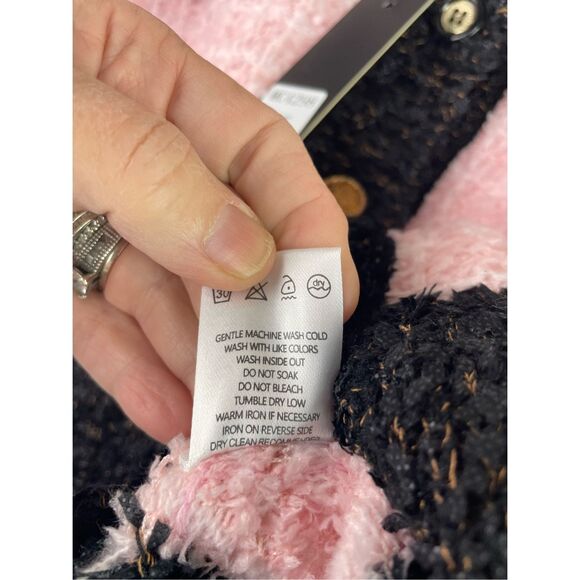NEW BEULAH FUZZY EYELASH CARDIGAN PINK & BLACK SIZE Small - Picture 6 of 6